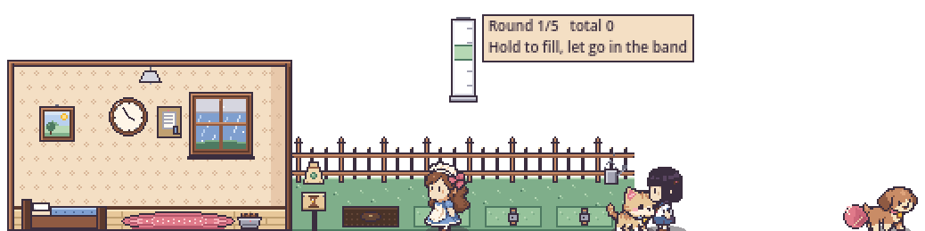 Pixel-art buddies above the Windows taskbar: the water race's meter